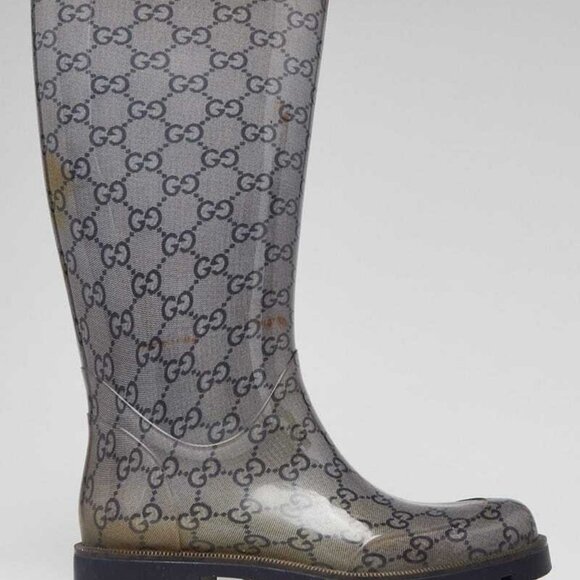 Gucci Grey GG Rubber Edimburg Rain Boots Size 4.5/35 - Picture 3 of 4